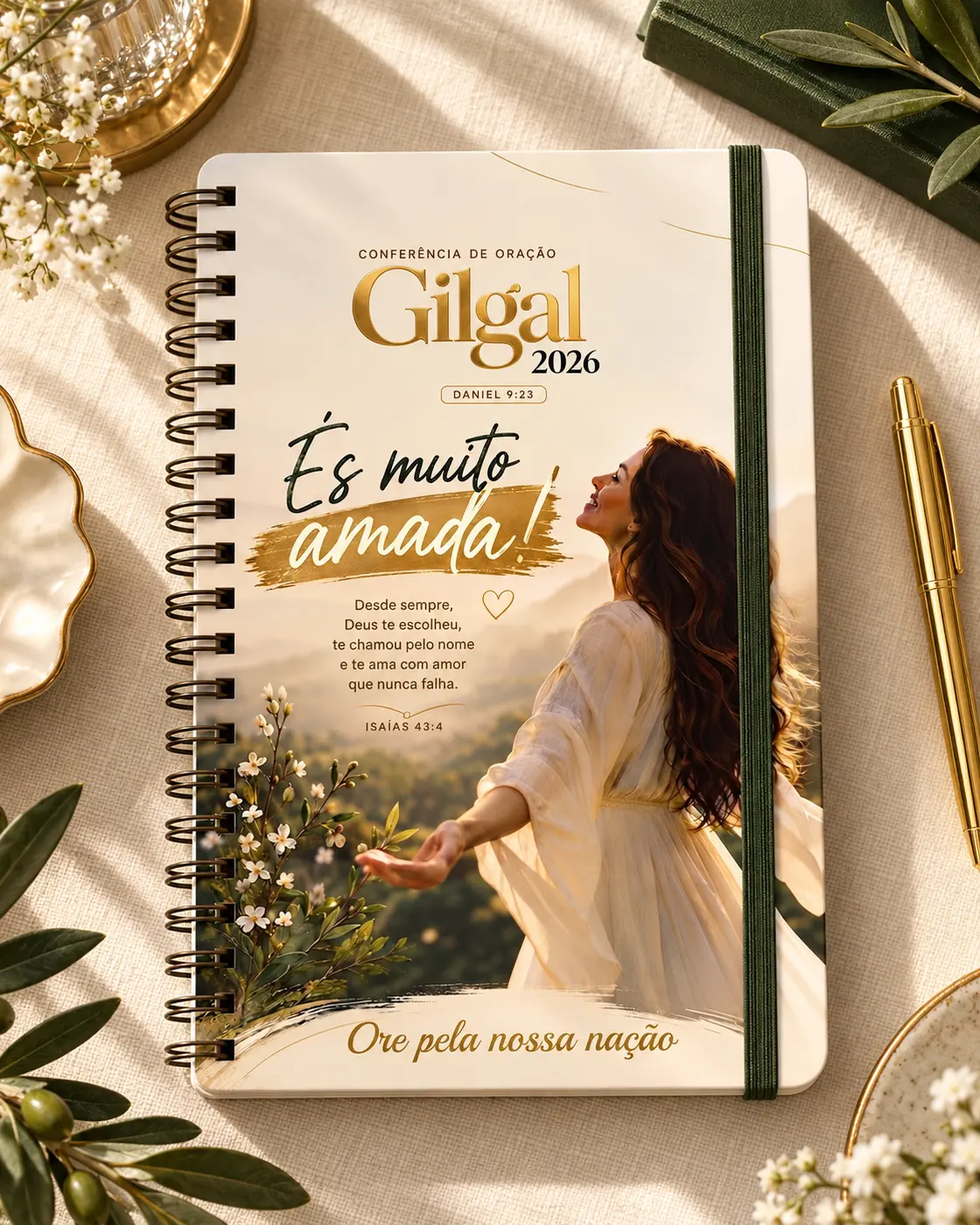 Agenda da Conferência Gilgal 2026 em apresentação de papelaria